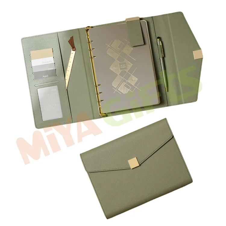 Custom A4 A5 A6 A7 A8 Clutch Leather 6 Ring Binder Planner Journal Notebook Cover Budget Binder Wallet Portfolio Organizer