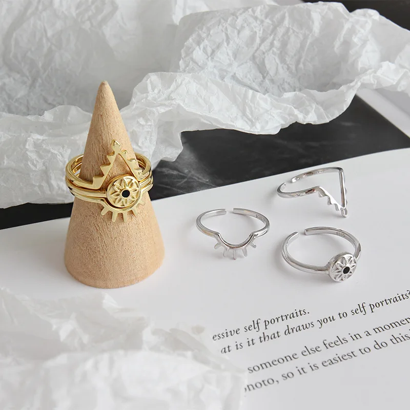 Wholesale Accessories Women Jewelry Open 3 Set Shape Finger Gold Plated Custom Turkish Evil Eye 925 Sterling Silver Ring