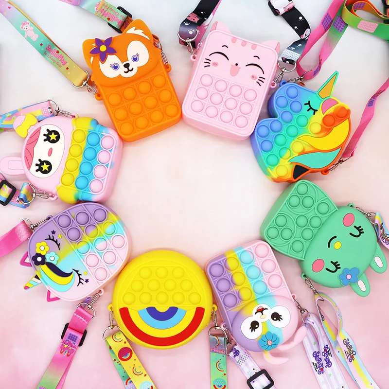 Popular Stress Relief Silicone Popit Rabbit Cute Fidget Bag Kids Mini Backpack Squeeze Coin Purse For Gift
