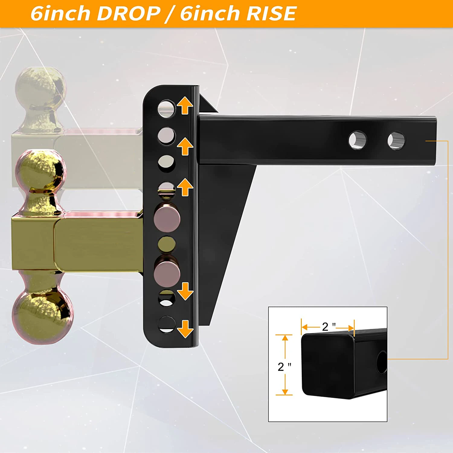 Adjustable Trailer Hitch Ball Mount 6-Inch Drop/Rise Fits 2-Inch Receiver 2inches& 2-5/16inches Combo Aluminum Tow Balls