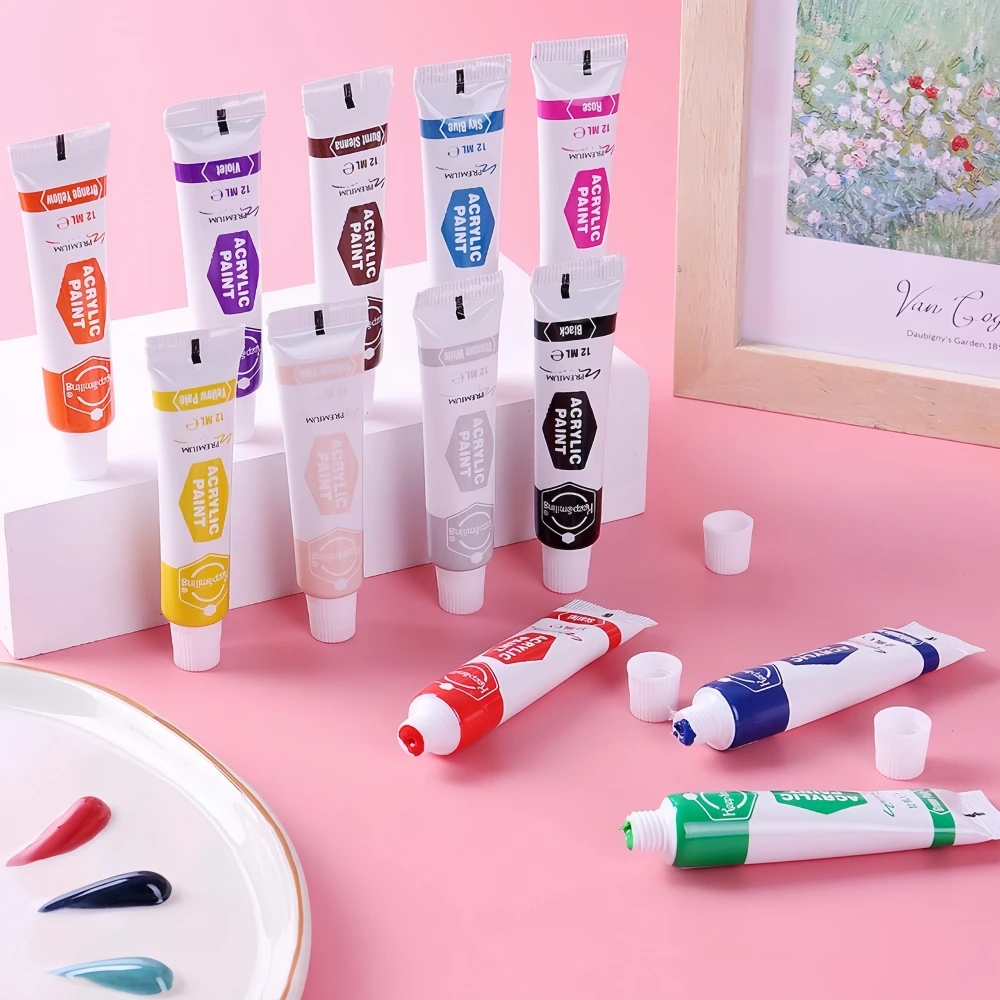 Keep Smiling 12 Colors 12ml Artist Painting Waterproof Non-Fading Fabric Color Paint Set For Clothes