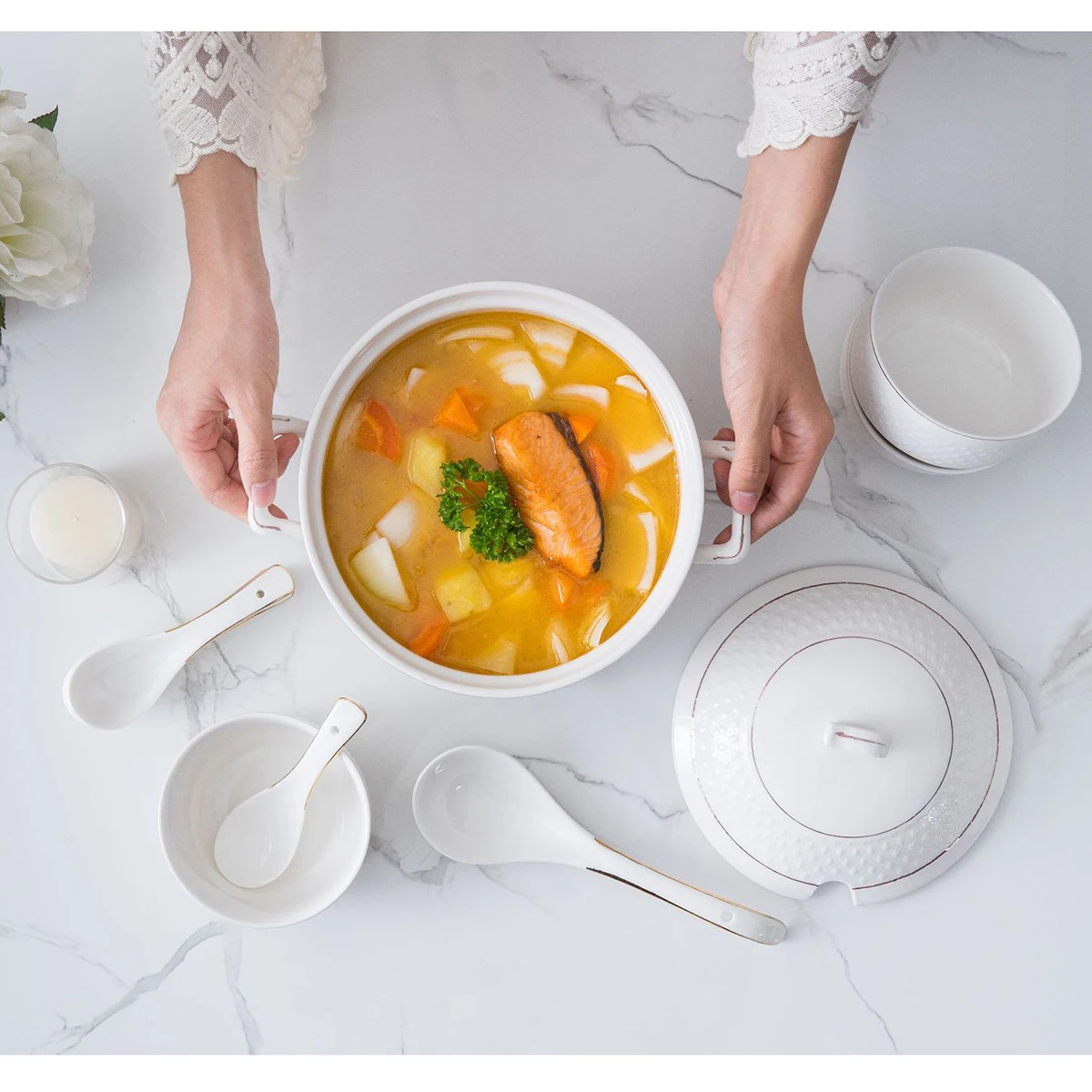 Wholesale 15 Pack High Quality Ceramic Chafing Dish Casseroles Hot Pot Food Warmer Sets
