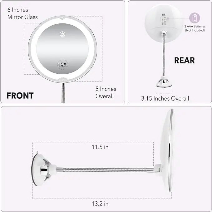 Portable 15X Magnifying flexible mirror wall mirrors home decor modern round miroir Suction Cup Shower Bathroom Shaving