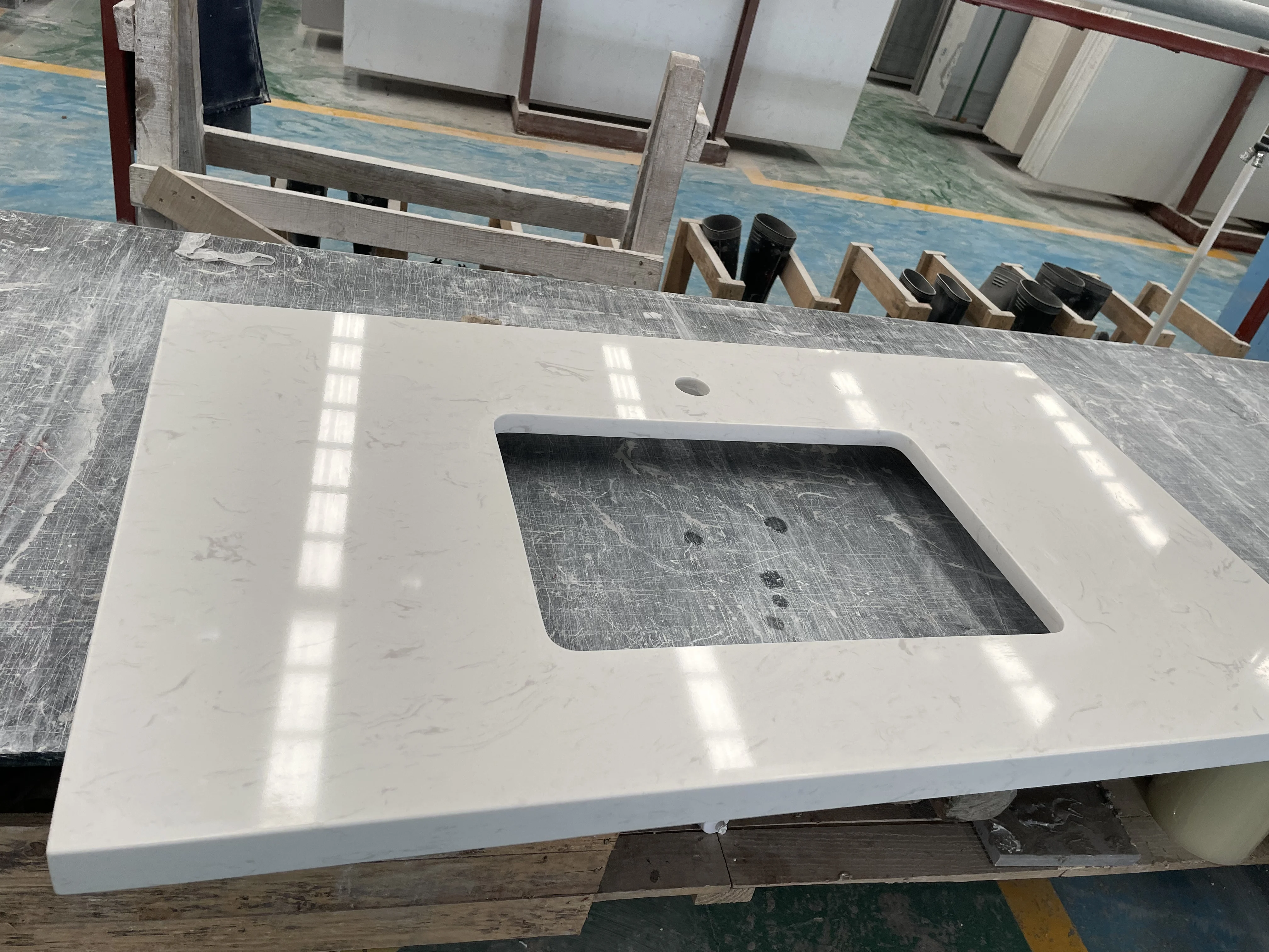 Hot sale high quality snow crystal vanity top slab cut to size white marble