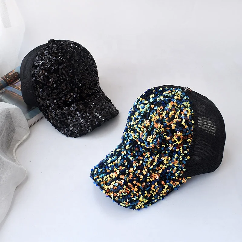 2021 new style  high Quality Women  spring summer fashion gold colorful sequin bling bling  baseball hats