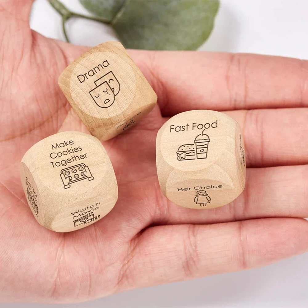 Manufacturers custom for wooden dice Creative text pattern printed engraved colorful dice party game wooden toys for children
