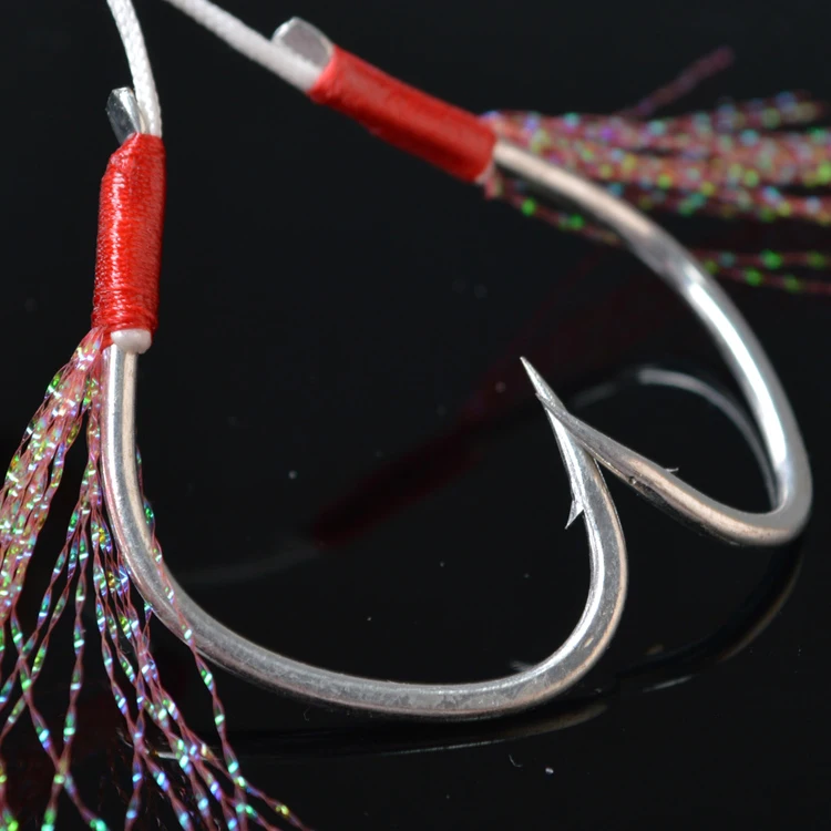 High carbon salt water fishing  assist hooks  jigging assist  hooks with tinsel