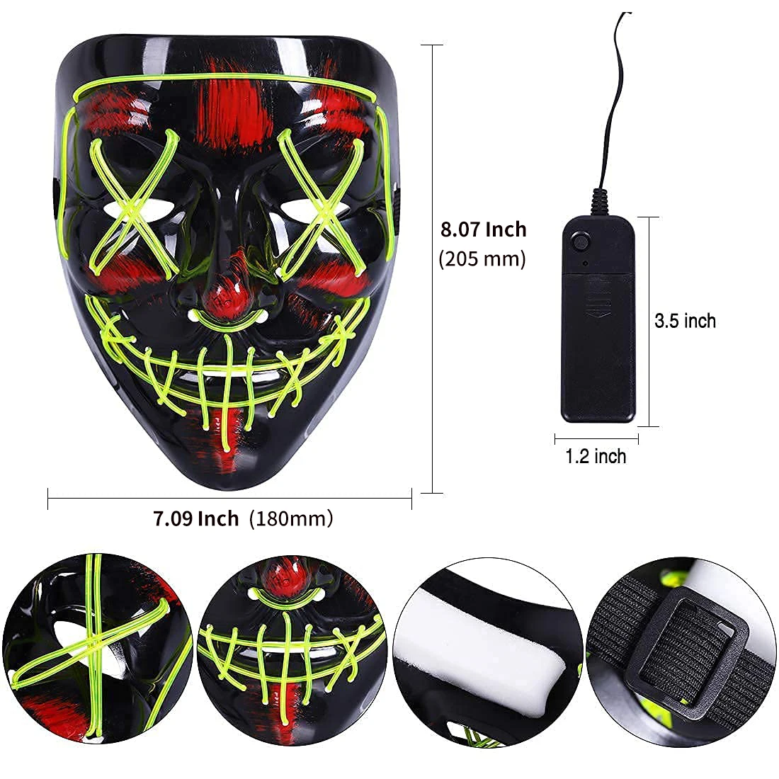 Glow In Dark Cosplay Mask Birthday Wedding Party Costume Cosplay Glowing Masker Halloween LED Glowing Mask