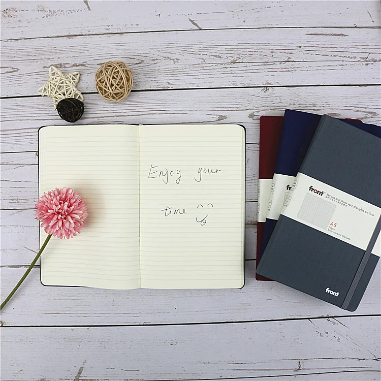 front Wholesale custom printing a5 pu leather hardcover planner journal lined grid 400 pages hard cover notebooks