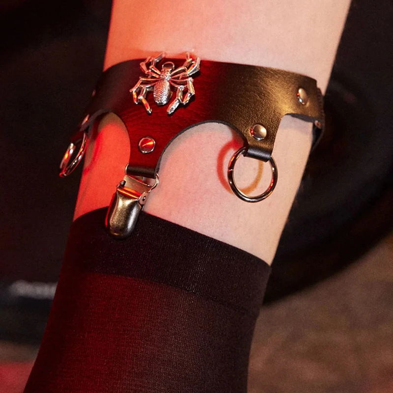 Punk Rock Kpop Spider Decor Thigh Garter Girls Leg Neck Ring Adjustable Thigh Stockings Clip Garter