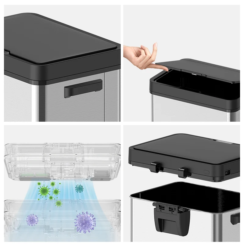 72L 19 Gallon CE RoHS Smart Automatic Sensor Recycling Sorting Touchless Dual compartments waste bins