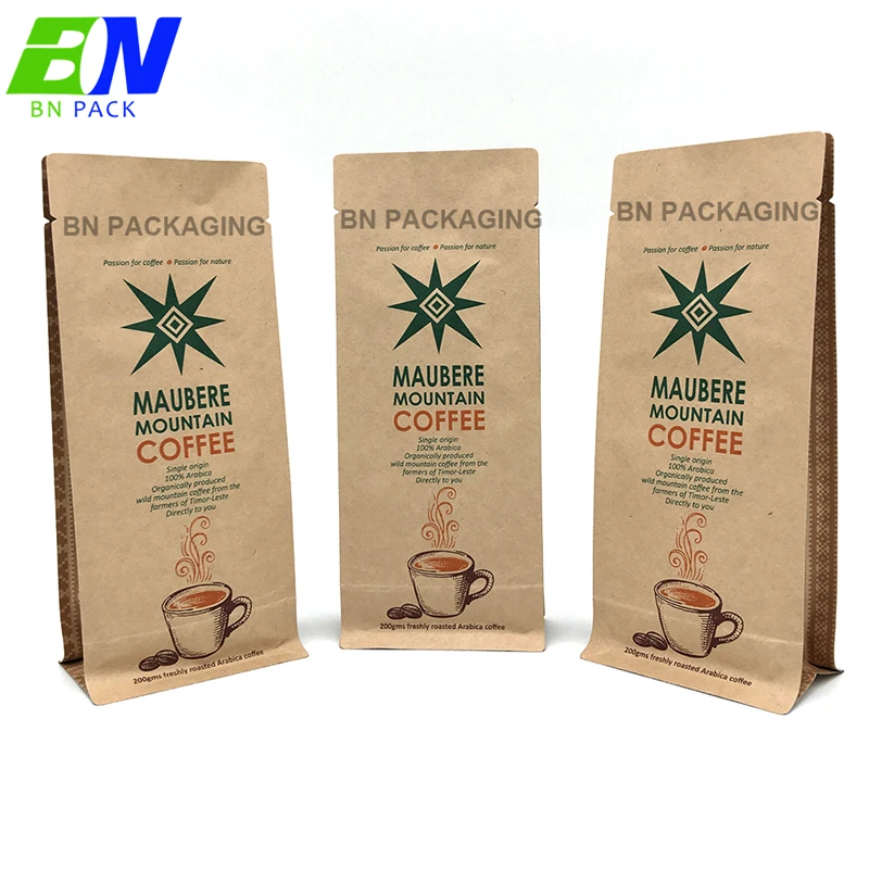 China manufacturer 250g 500g 1kg stand up bags aluminium foil flat bottom plastic coffee bean bag with valve