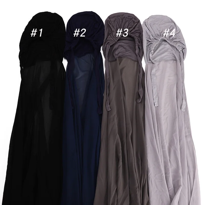 2021 new underscarf custom plain instant chiffon hijab with inner jersey bonnet caps headscarf long satin lining cap shawl scarf