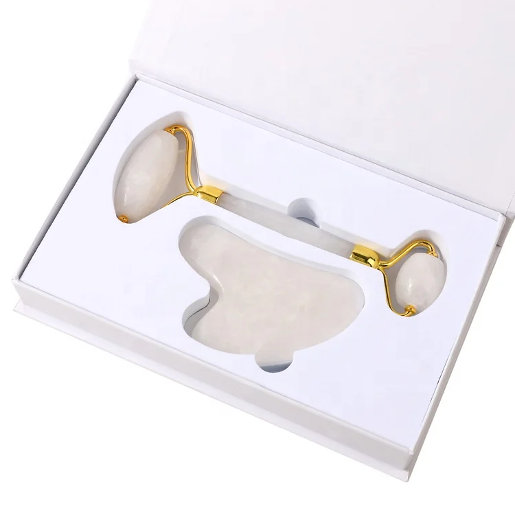 Real Nephrite Royal Guasha Board Massager Stone Facial White Jade Roller