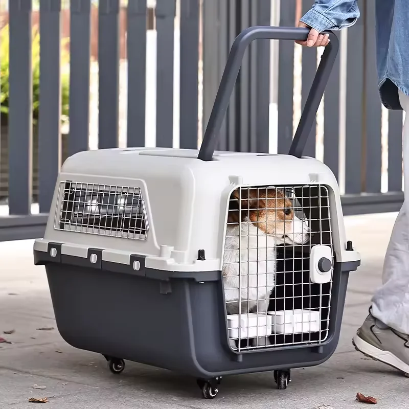 Pet Puppy Cat Rabbit Travel Carrier Transport Box Crate Cage With Feeder Urine Pad Shoulder Straps or Wheels