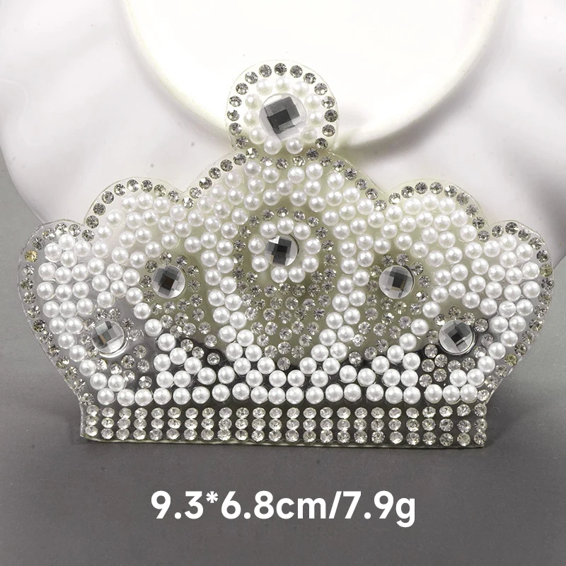 Custom Fashion Quality Pearl Crystal Rhinestone Crown Patches Iron Clothes Applique Beaded Patch