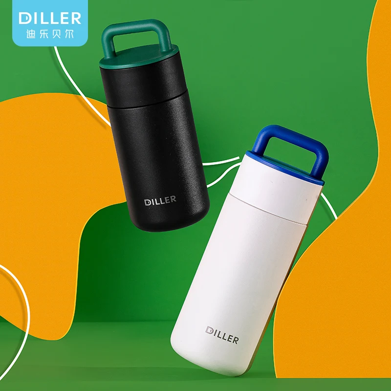 Wholesale Diller Minimalist Portable Vacuum Stainless Steel Thermal Flask With Handle And Tea Water Strainer Bottle
