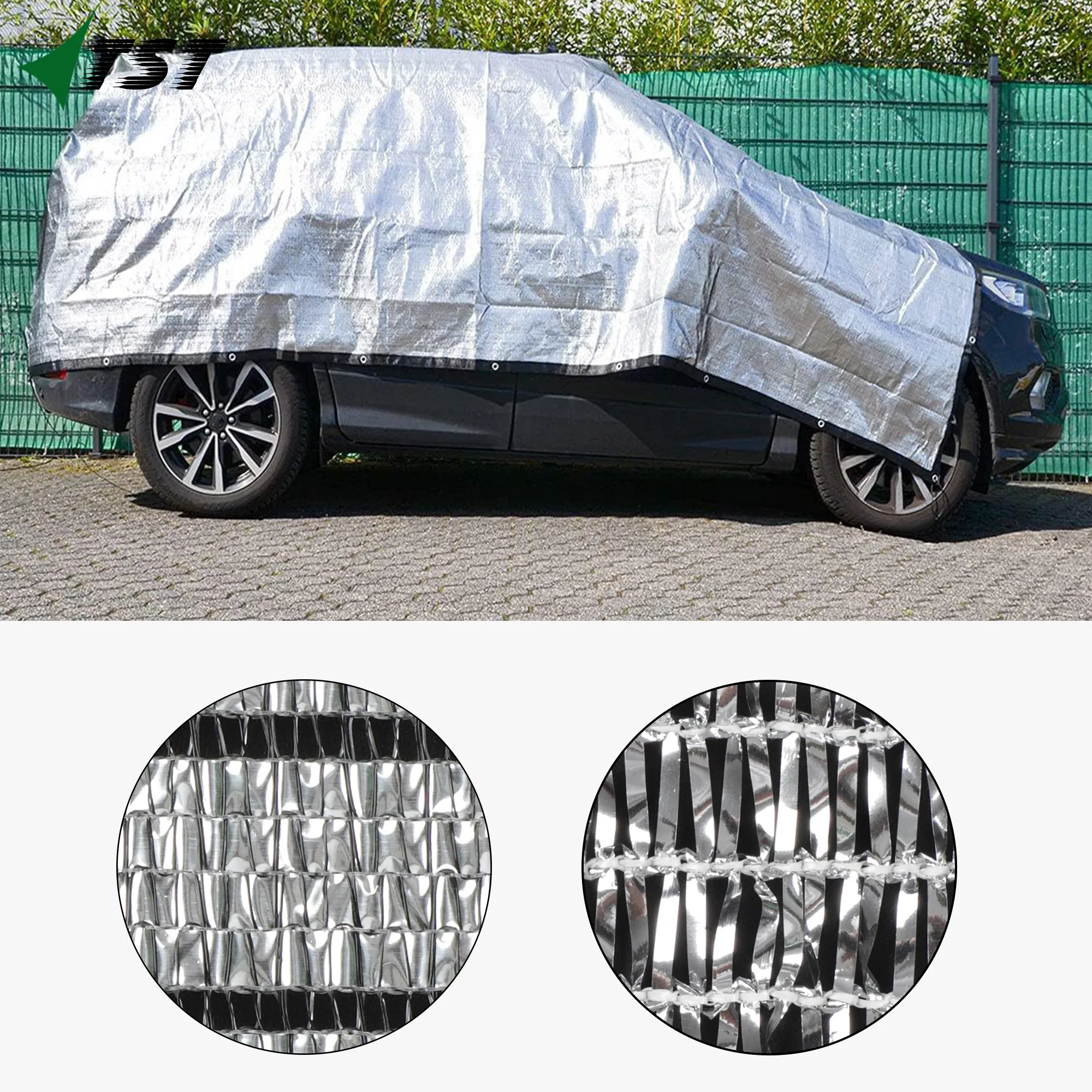 75% Reflective Aluminum Sun Shade Cloth Mesh Sunshade Ventilation Front & Rear Car Cover