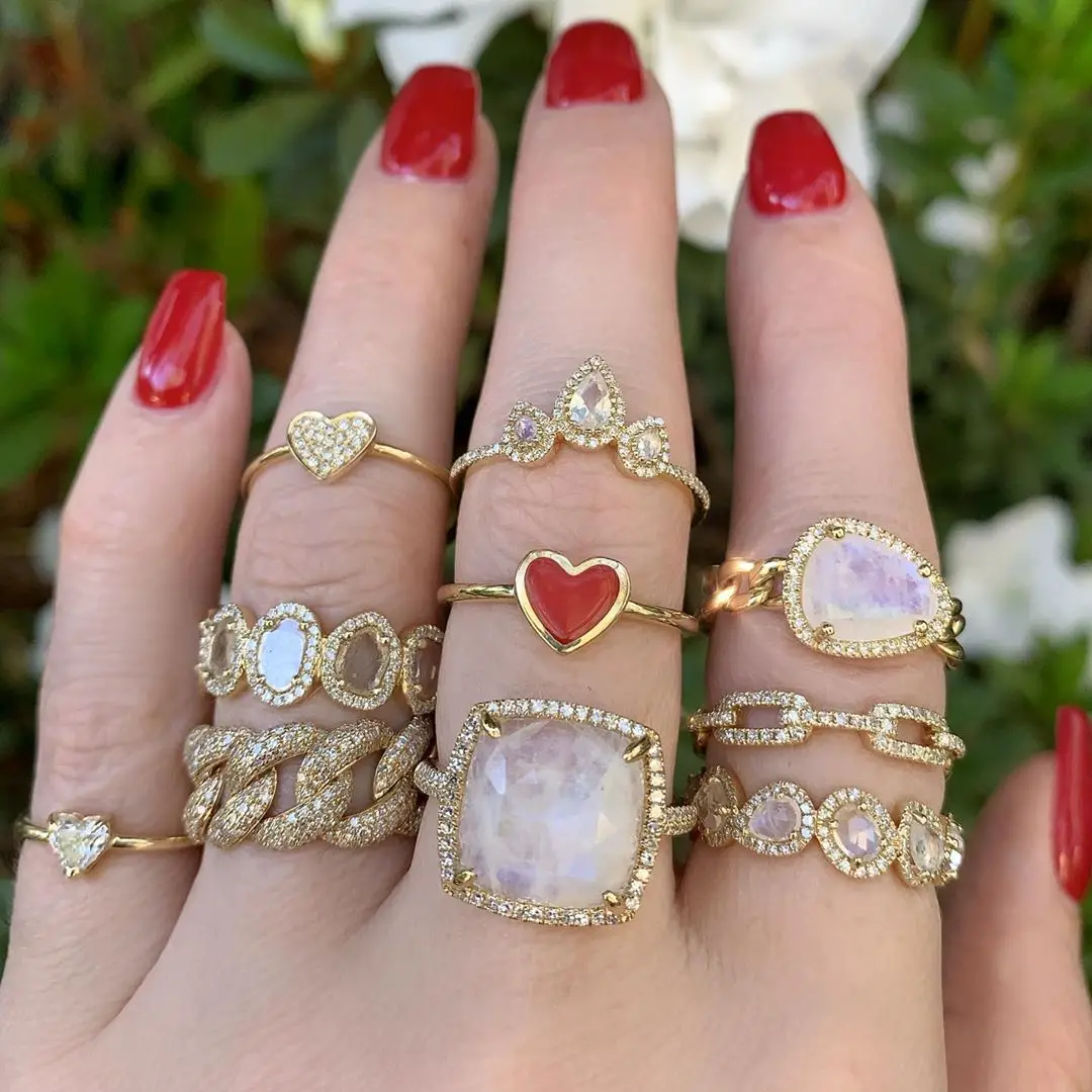 Barlaycs Fashion Cute Zircon Heart/Snake/Moon and Star/Chain Zodiac Openings Ring Set for Women Wedding Party Jewelry