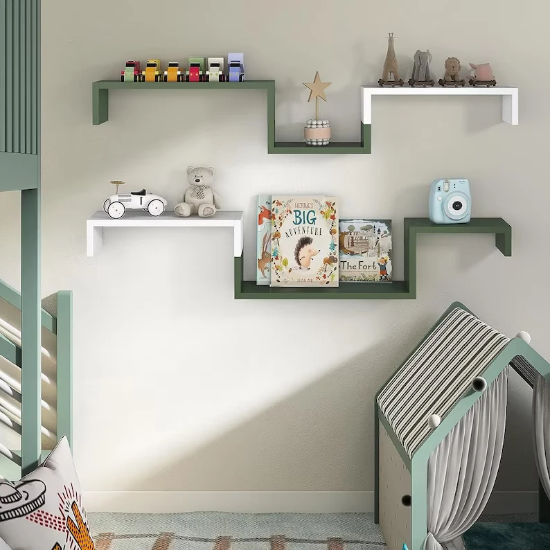White and Green Wall Storage Over Toilet Shelf Bookshelves U Shaped Wall Mounted Shelves Floating Shelves for Wall
