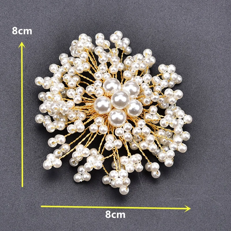 Fashion Sew on Pearl Motifs Patch Shoes Flower Buckle DIY Pattern Lace Applique for Wedding Hairpin Turban
