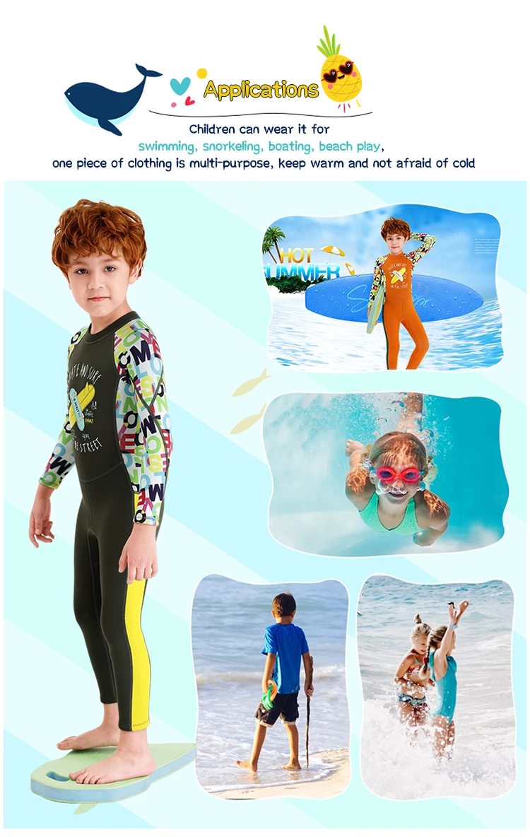 Fahion Design kid bikini swimwear uv protection wetsuit one piece uv swimwear fabric keep warm sun protection swimwear