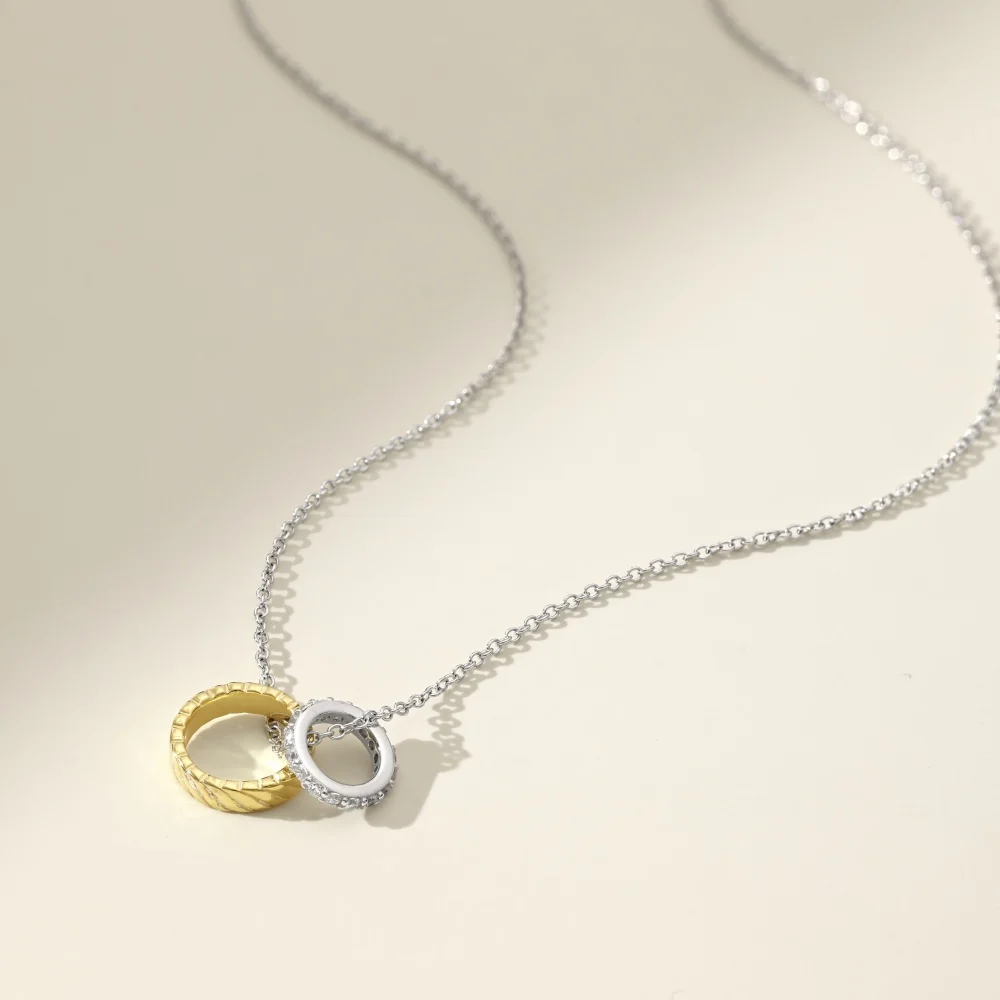 Dylam Exclusive Design Fashion Fine Jewelry S925 Silver Link Chain Diamond Moissanite 5A Zirconia Double Circle Pendant Necklace