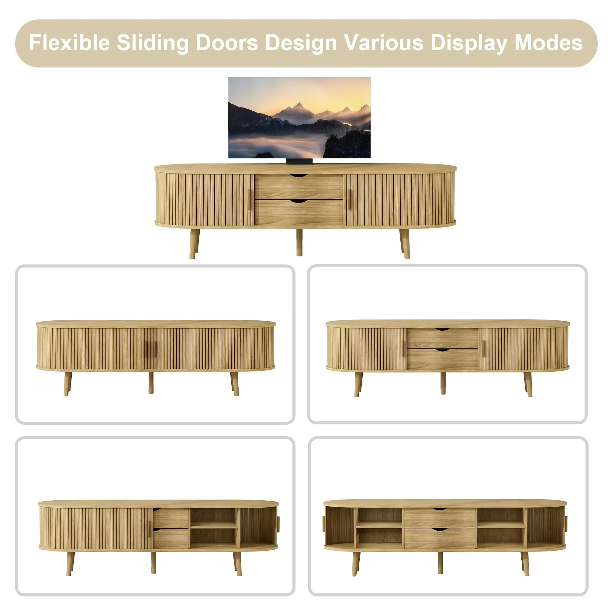 Farmhouse Curved Round Edge TV and Media Console Table 2024 New TV Cabinet with Siding Door