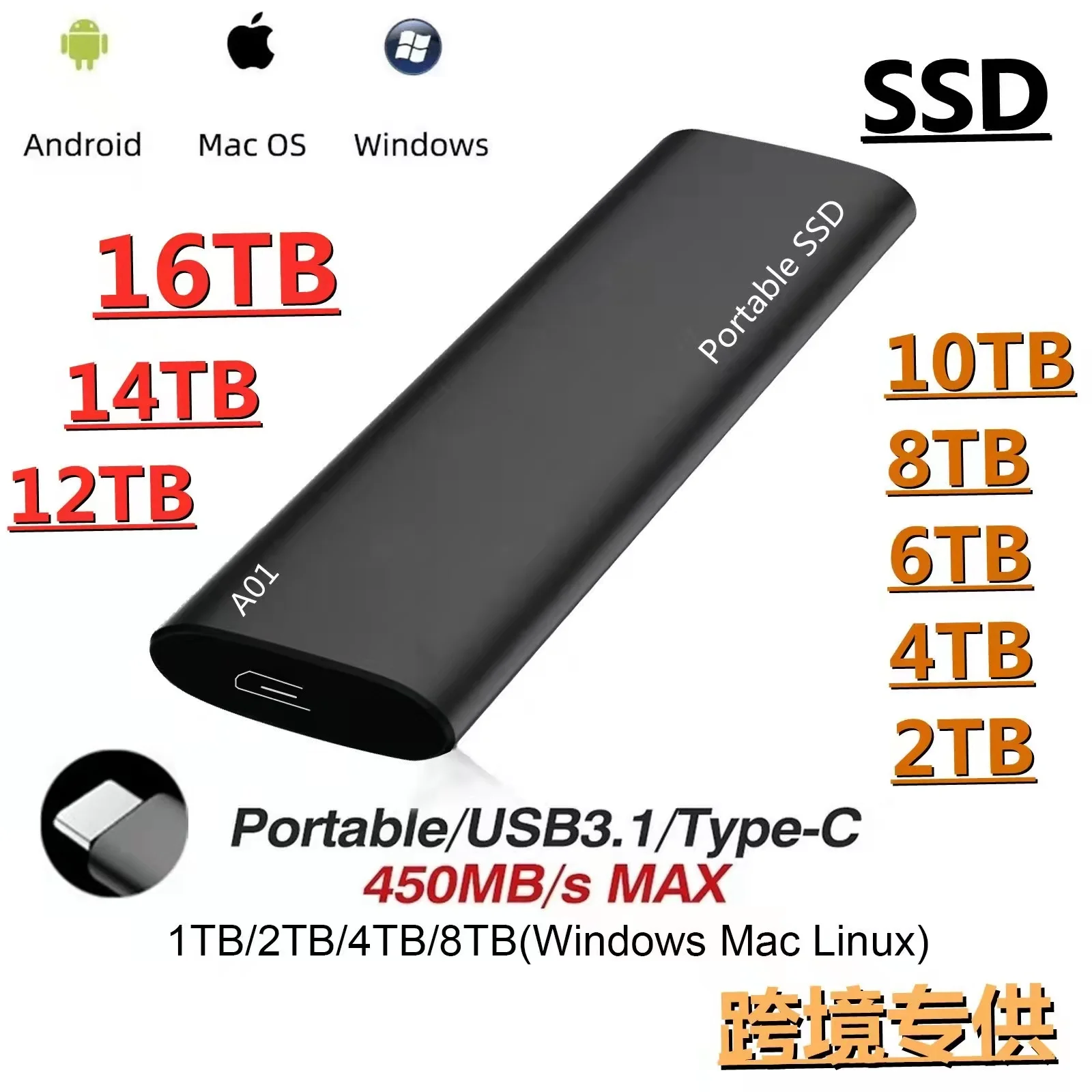 MINI 320m/s 550mb/s High Speed Gen1 SATA3 EXTERNAL SSD Hard Drive Portable USB-C USB3.1 Portable SSD 120GB 256GB 512GB 1TB 16TB