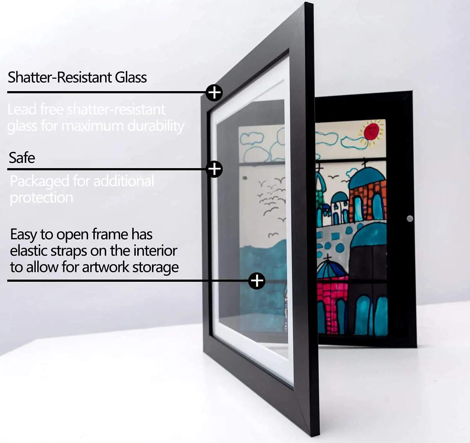 Hot Sale White Magnetic wood White Kids Artwork Picture Frame 6*8INCH Pine Children Drawing Frame Handicraft Kids Art Frames