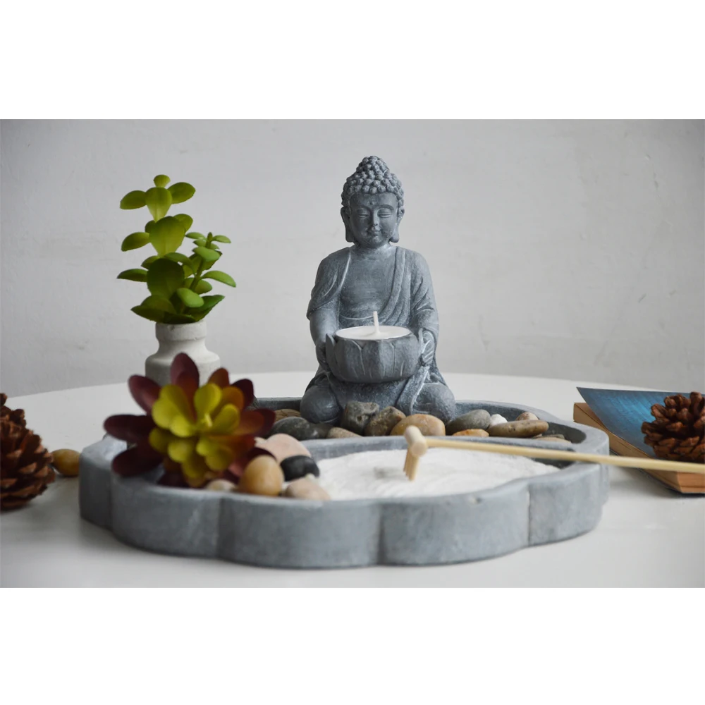 Meditation Zen Garden Sand Kit Tea Light Incense Holder Burner Spirit Healing Decor Set with copyright