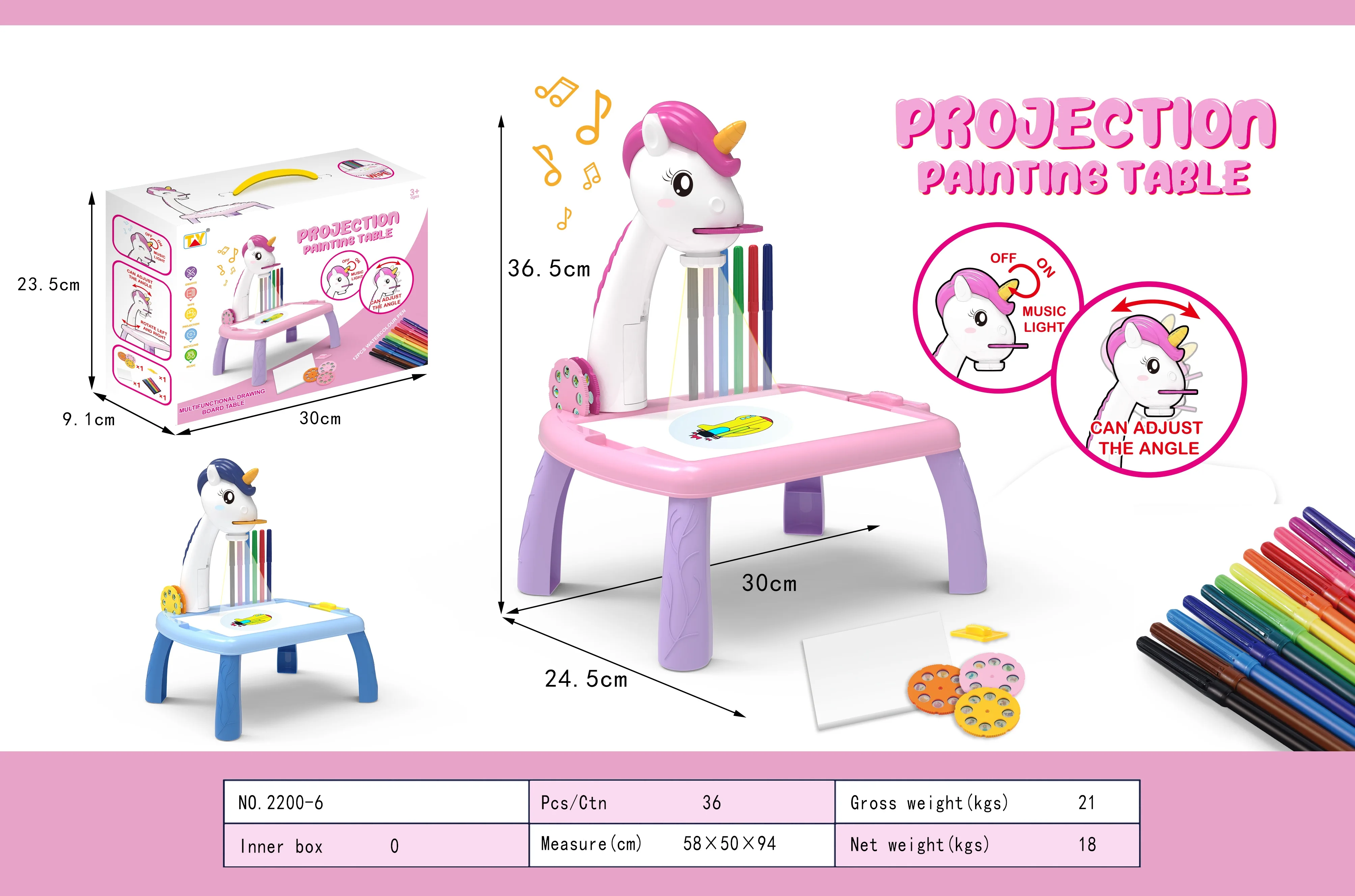 High Quality Unicorn Projection Children Drawing Board Cute Multifunctional Drawing Board Toys Projector For Drawing