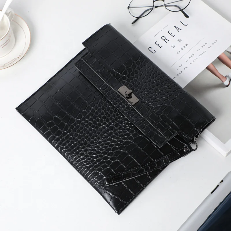 FS8394 Newest Fashion Snake Ostrich Crocodile File Folder Pouch A4 Document Bag for Ipad Phone Pen File 2 Pcs with Card Slots