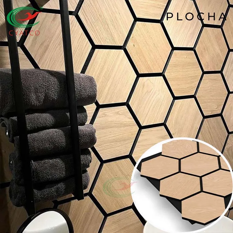 3D Wall Akoestische Panelen Wood Wall Paneling Hexagon Wooden Acoustic Panels with Black PET Felt
