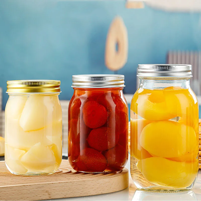 Custom 8 Oz 16 Oz 32 Oz Empty Clear Wide Mouth Canning Food Storage Glass Mason Jar With Lids For Canning