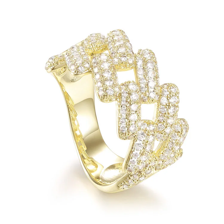 BAROLI Solid Gold Plated 925 Sterling Silver Cuban Link Ring Micro Chain Link Rings Rapper Woman Woman