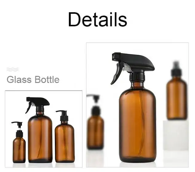 Customized Capacity Thick Glass Bottle 300 Ml 500 Ml 1000 Ml  Boston Round Amber Brown Glass Brown Spray Bottles