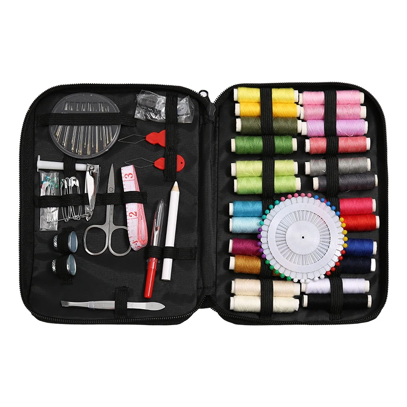 JC 131 Pcs Black Sewing Tool Accessories Needlework Set Portable Travel Needle And Thread Kit Bag