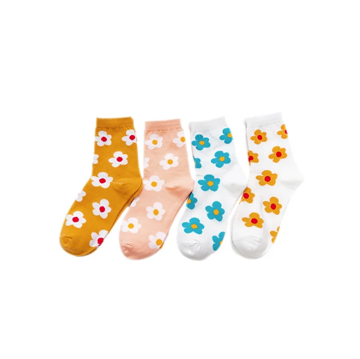 Ins cute lovely cute flower Japanese Korean breathable Cotton manufacturers school girls crew socks