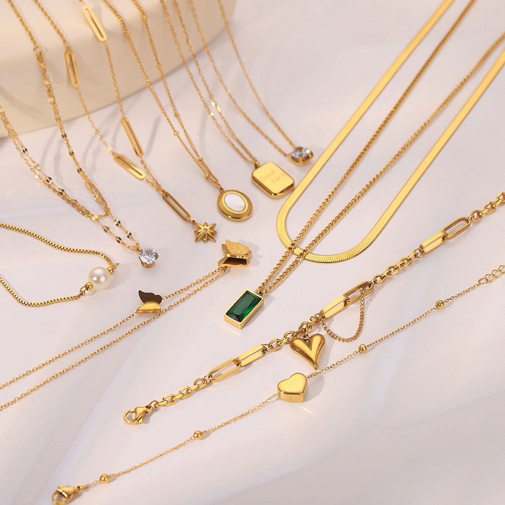 Competitive Price Waterproof Jewelry Stainless Steel 18K Gold Cubic Zircon Minimalist Necklaces & Bracelets For Women