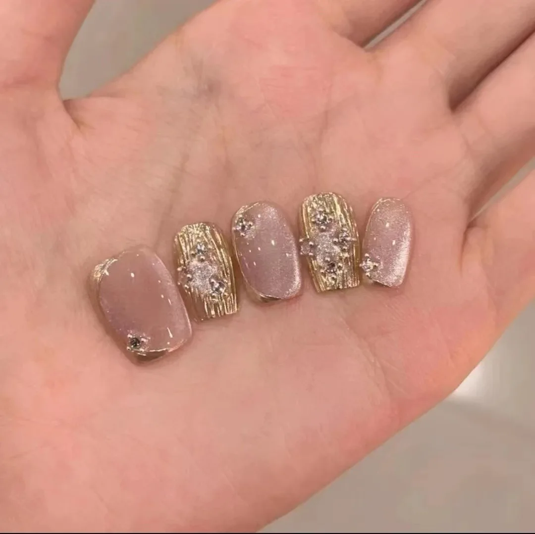 Handcrafted New Style Purple-Pink Cat Eye Press on Nails Custom Size Wholesale Artificial Nails