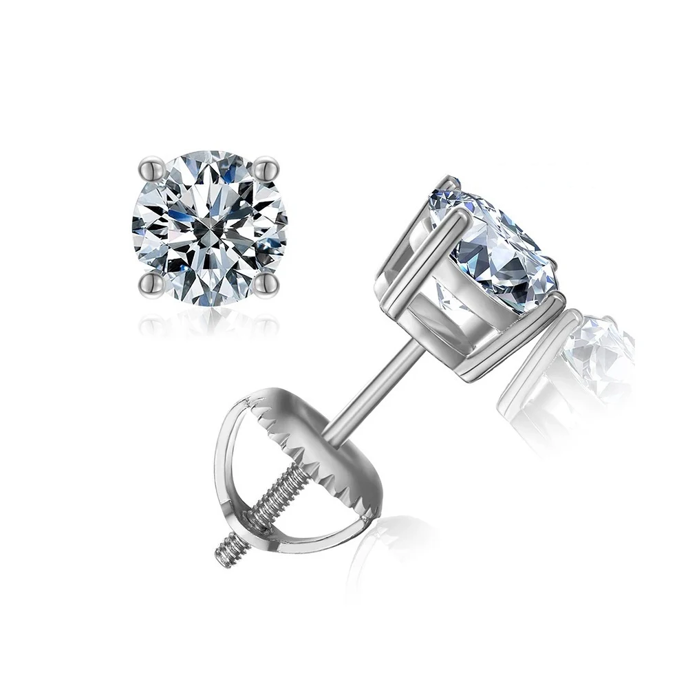 Girl Fashion Jewelry 6mm Single Top Zirconia Stone Earring S925 Sterling Silver Screw Back Design Stud Earrings for Women