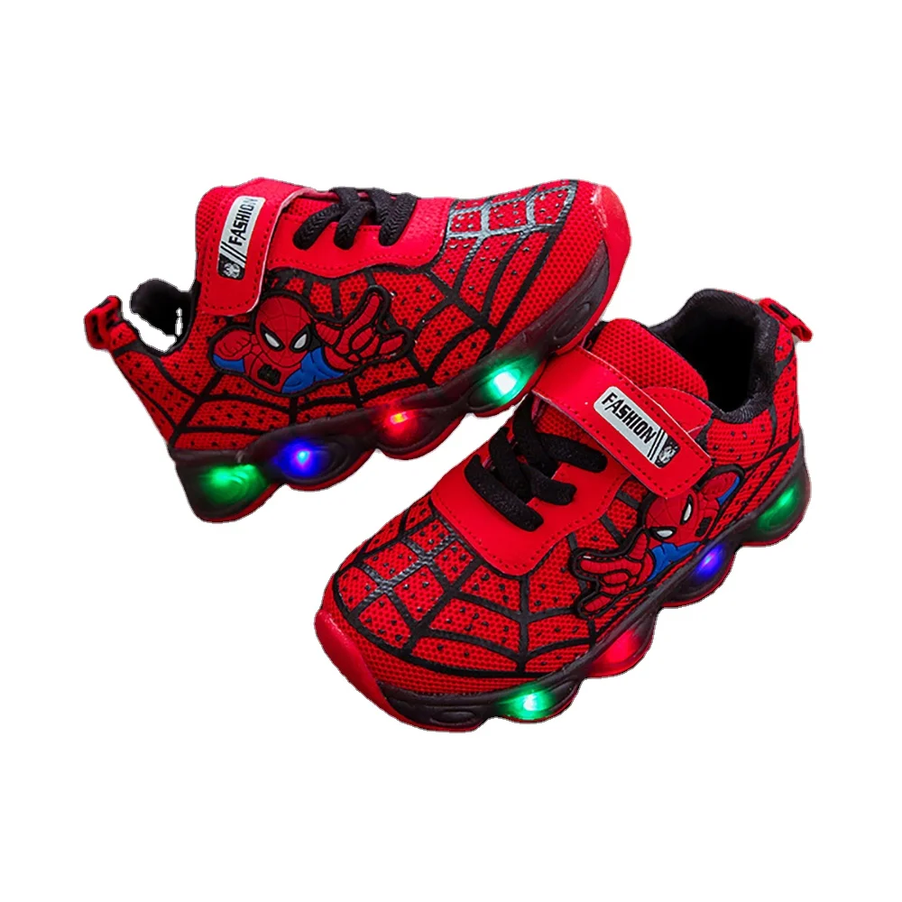 Fashion Chinese Manufacturer Kids Sport Sneakers Spiderman Led Shoes Flashing Boy Girls Children Casual Shoes