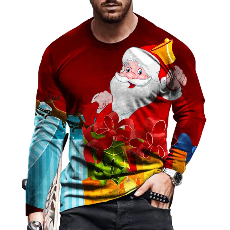 Europe and United States new Christmas men fall big yards long sleeve T-shirt collar set of 3d digital printing