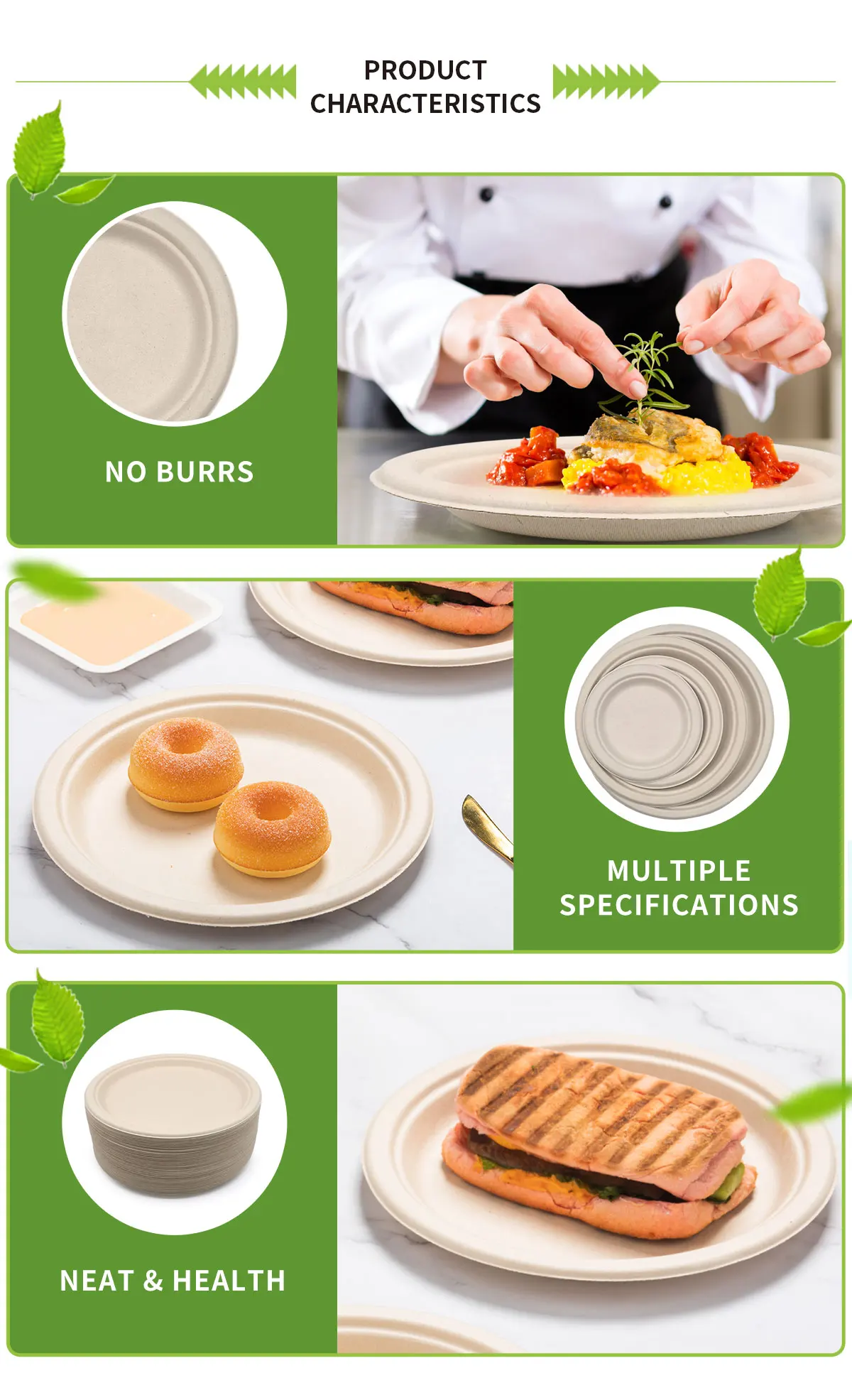 7 Inch 100% Biodegradable & Compostable bagasse disposable paper plates for wedding