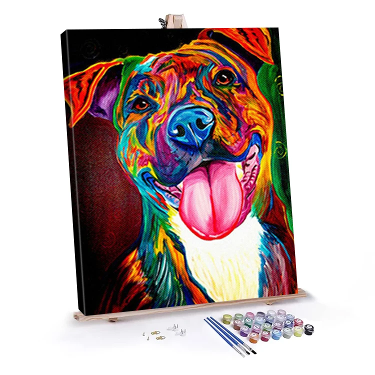 Diy Painting By Numbers With Frame Modern Art Dog Pictures Painting Paint By Numbers Kits On Canvas
