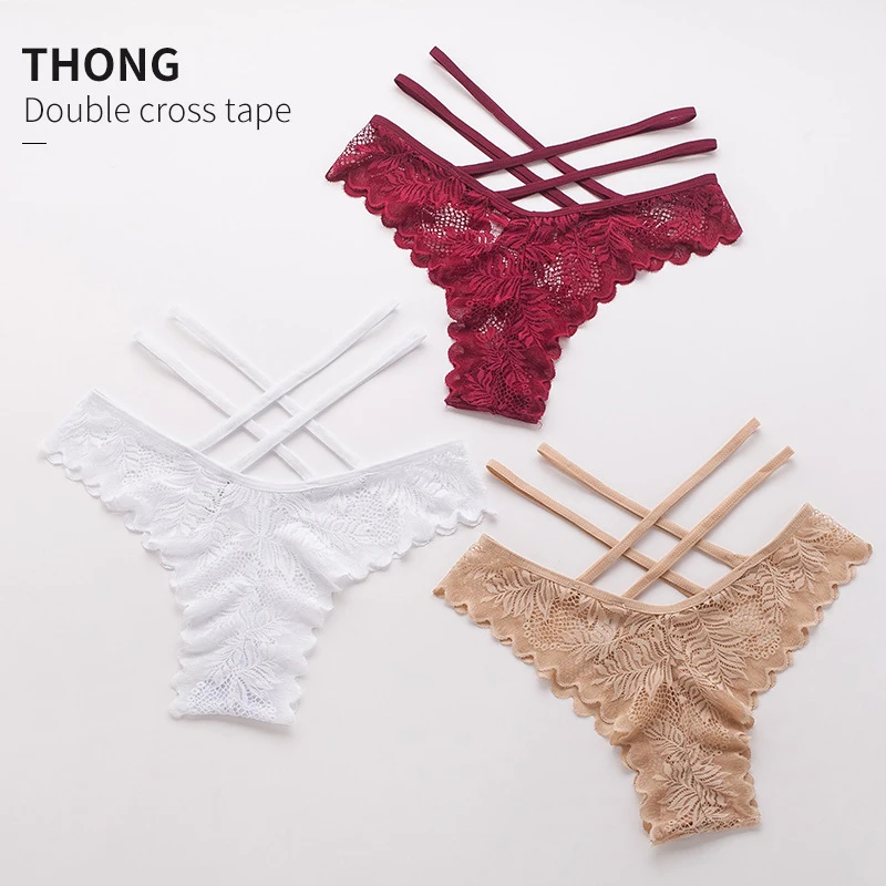 Sexy Panties Women Lace MID-Rise Solid Sexy Briefs Female Underwear Cross Strap Temptation Ladies G String Thong