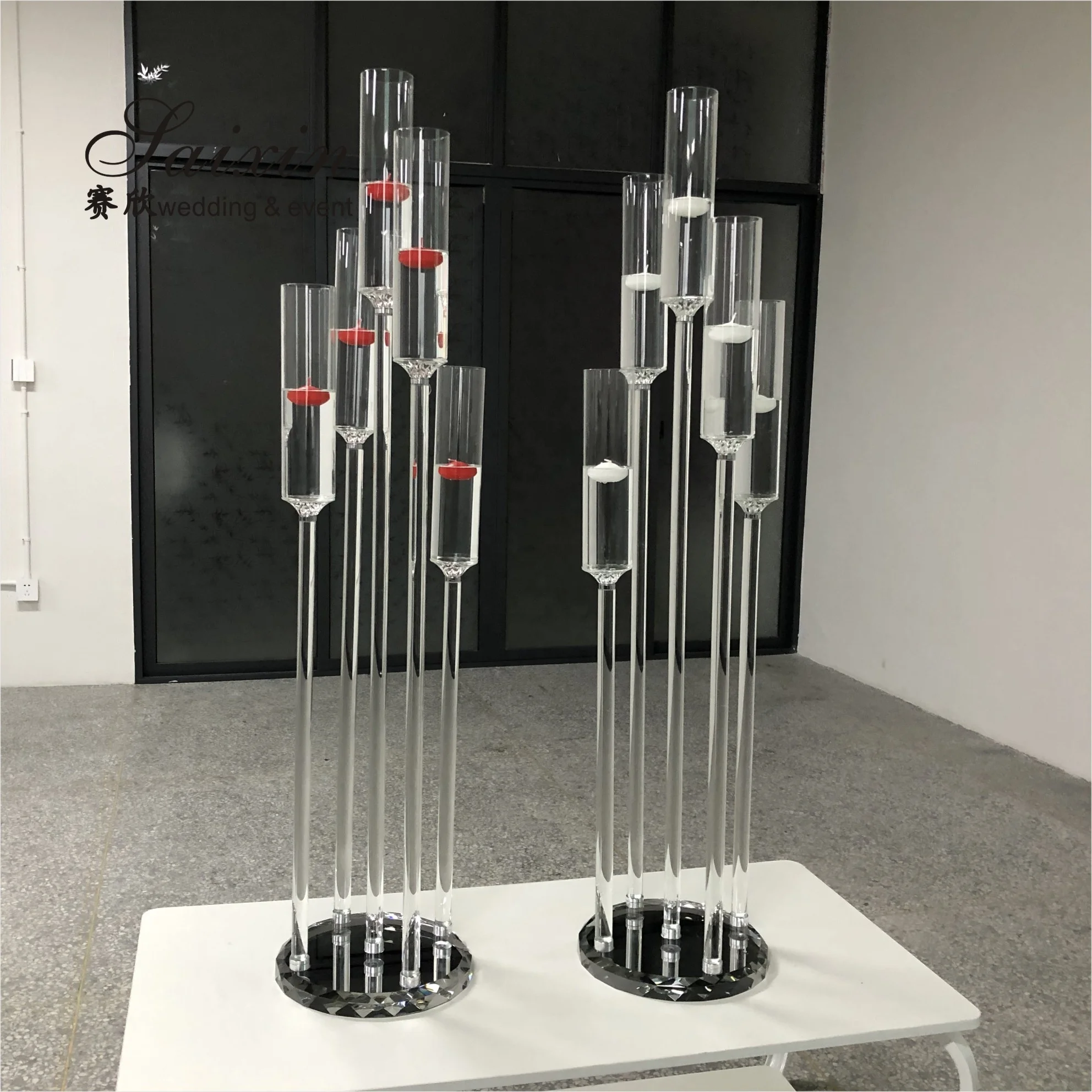 Элегантный свадебный центральный элемент высокий 5 рук длинный стержень плавающий подсвечник