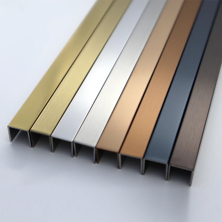 Brushed Stainless Steel Carpet U Tile Trim Profile Decorative Strips Brass Metal U Trim For Furniture