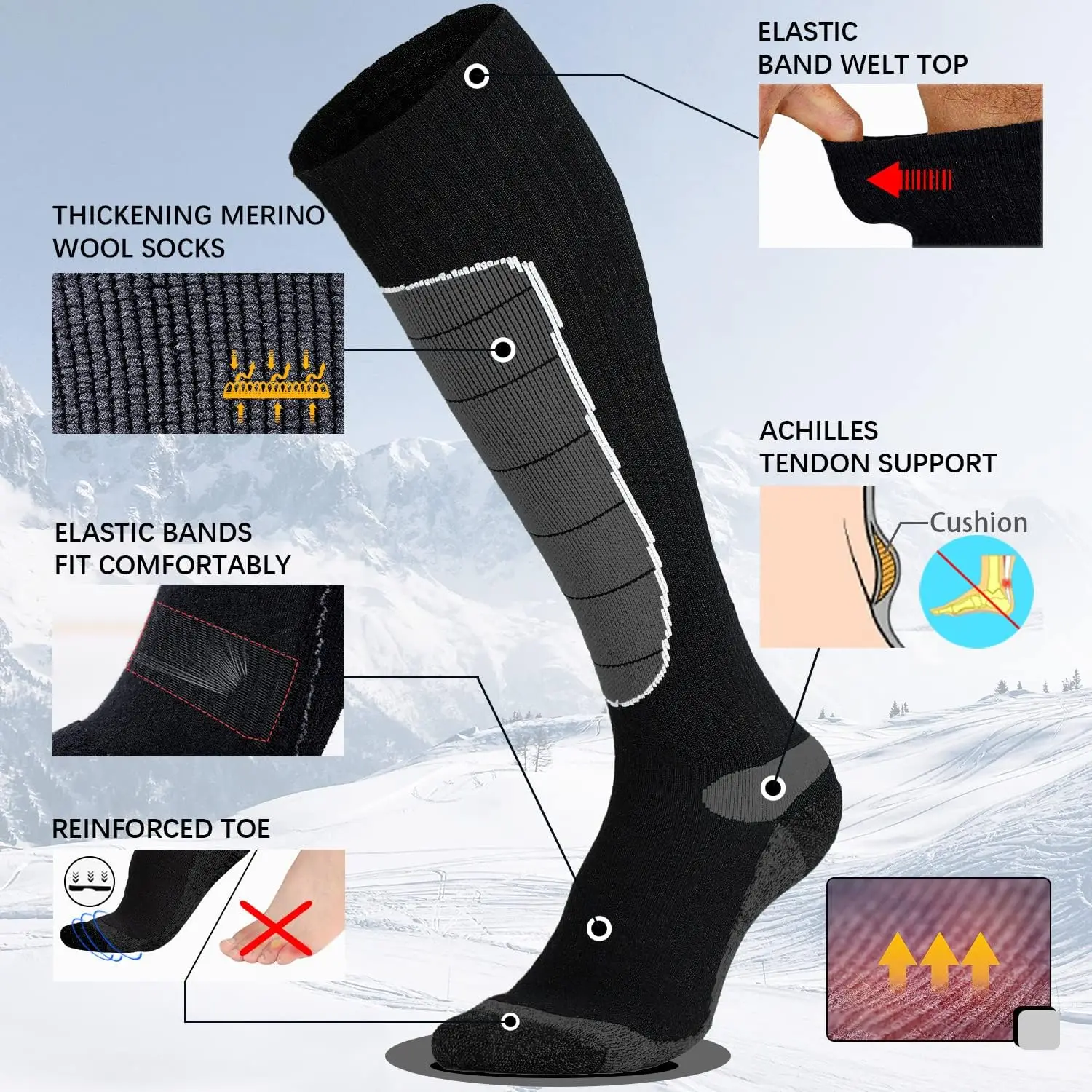 Men Merino Wool Ski Socks Thermal Knee High Warm Winter Sock For Snowboarding